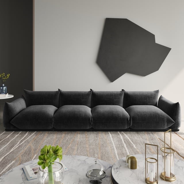 The Magic Home Canapé Sectionnel Modulaire en Chenille en Forme de L pour Plancher, 4 Places, Noir