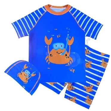Toddler Swimsuit Toddler Kids Boys Whale Crab Dinosaur Print Swimsuit Quick Dry Sun Protection Rash Guard Bathing Suits Maillot De Bain Bebe Garcon Blue 7 Years-8 Years