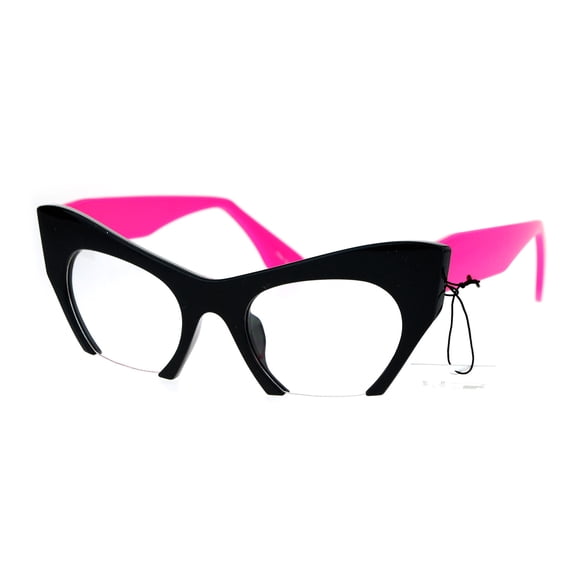 Unique Crop Bottom Retro Cat Eye Clear Lens Eye Glasses Black Pink