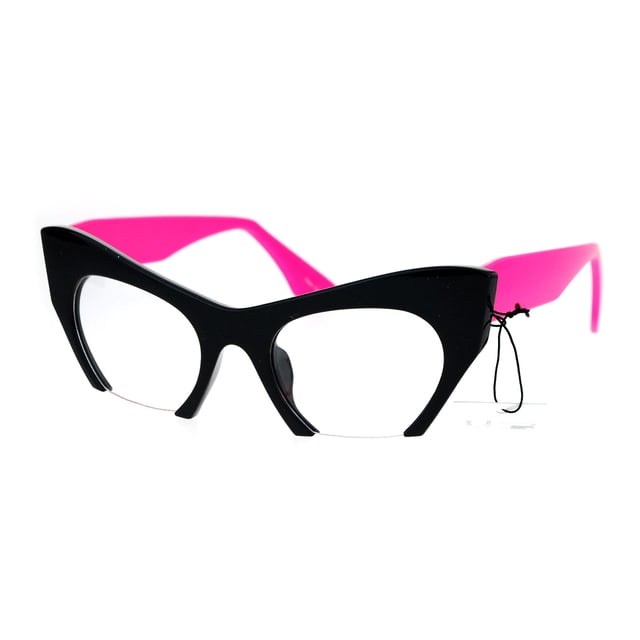 Unique Crop Bottom Retro Cat Eye Clear Lens Eye Glasses Black Pink
