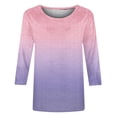 thumbnail image 4 of Cinvoph T-Shirts d'Été Imprimés pour Femmes Manches 3/4 Col Rond Dégradé Hauts Chandail Ample Blouses de Vacances, 4 of 5