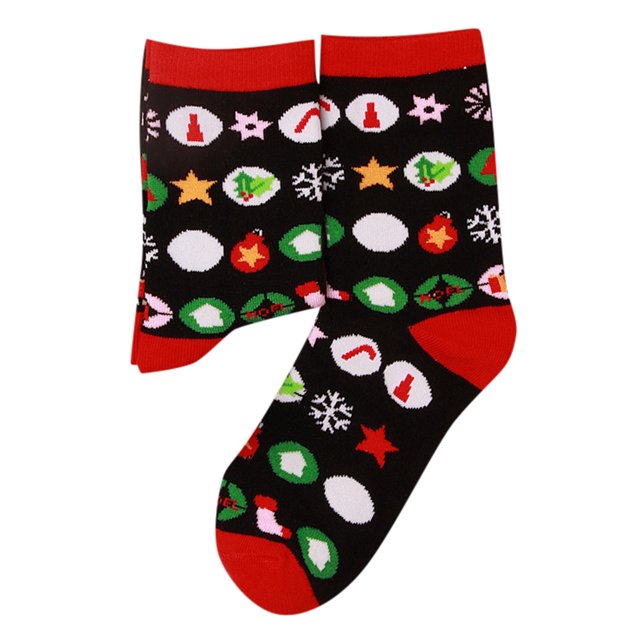 TIEVOSA Bas de Noël Imprimés Mi-Tube Bas pour Femmes Chaussettes Festives (Noir)
