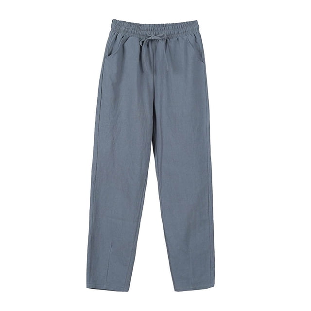 Timegard Pants for Women Elastic Waisted Drawstring Solid Color Crop Pants Casual Comfy Trousers Pockets