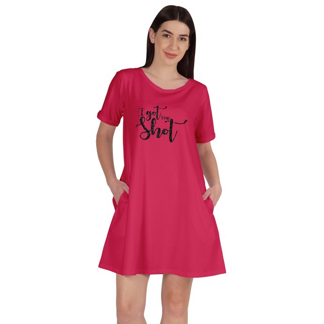 Inkmeso Tunique « I Got The Shot » T-Shirts Graphiques Robe à Encolure Dégagée Hauts à Manches Courtes