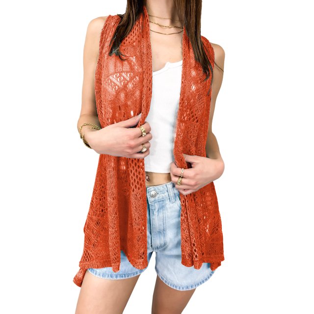 Womens Sleeveless Open Front Crochet Shawl Cardigan Bikini Cover Up