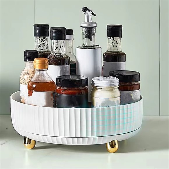 360 Degree Rotating Turntable Rack Organizer, Turntable Rack Container Organizer Rack Organizer for Kitchen Cabinet, Multipurpose Design, Convenient Storage