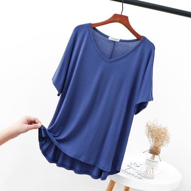 Blouses pour Femmes Chemise Décontractée Fine Douce et Basique Ajustée Longueur Moyenne Manches Courtes Col Rond Haut/chemise