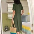 thumbnail image 4 of Cameland Mode Femme Été Décontractée Col en V Uni Manches Courtes Bouton Poche Robe en Coton et Lin, 4 of 9