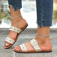 thumbnail image 2 of Flat Slippers for Women, Adjustable Metal Buckle Strap, Open-Toe Spring Summer Casual Shoes, PVC Sole, Soft Upper, White Stitching Detail, 2 of 9