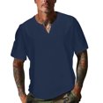 thumbnail image 1 of Shirts for Men, Mens Solid Color Round Neck Irregular Pullover Short Sleeve V-neck Blouses Shirts, 1 of 5