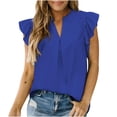 thumbnail image 1 of Penkiiy Womens Summer Tops Dressy Casual V Neck Ruffle Short Sleeve Solid Blouses Tops M Blue, 1 of 8