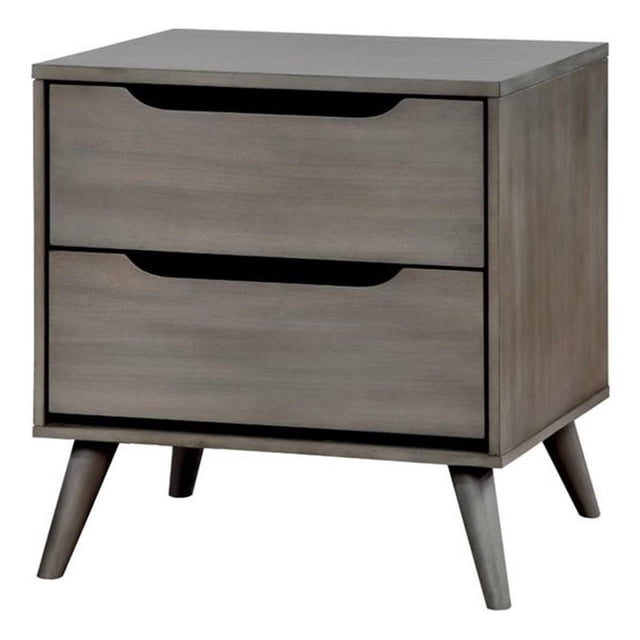 Allora 2-Drawer Mid-Century Solid Wood/Wood Veneer/MDF Nightstand in Gray