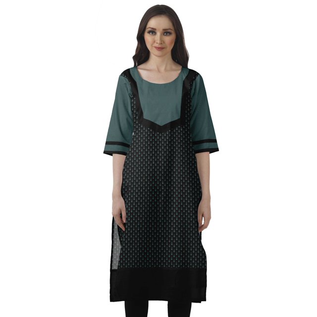 Moomaya Robes Indiennes pour Femmes Décontractées d'Été Imprimées Manches 3/4 Longue Kurta