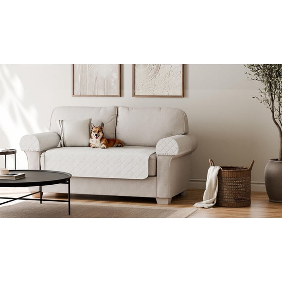 SmartFit Waterproof Faux Sherpa Loveseat Furniture Cover, 3-Piece, for Dogs, Pets, Machine Washable