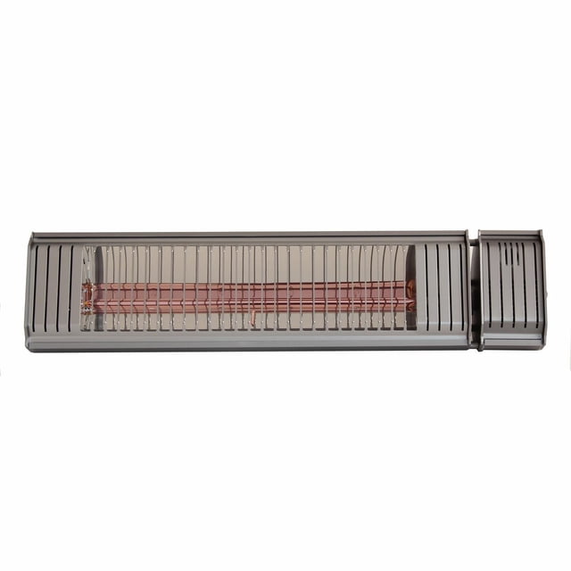 Paramount Smart Electric Patio Heater in gunmetal grey with a rectangular aluminum body and protective grille over the infrared heating element, designed for wall or mount installation to provide efficient outdoor heating with smart app control.