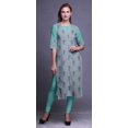 thumbnail image 2 of Bimba Kurti Longue Droite pour Femmes Imprimée Indienne en Rayonne Slub Tunique à Manches 3/4, 2 of 6