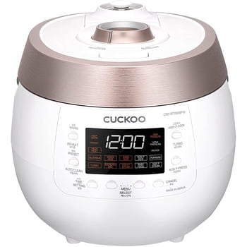 Autocuiseur à riz double pression Cuckoo 6 tasses avec bac vapeur, 14 modes : riz blanc, riz GABA, vapeur, porridge, riz grillé et plus encore, CRP-RT0609FW, blanc