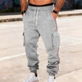 thumbnail image 1 of Ceisia Men Solid Color Loose Casual Pants Elastic Waist Drawstring Sports Gift Work Trousers, 1 of 8