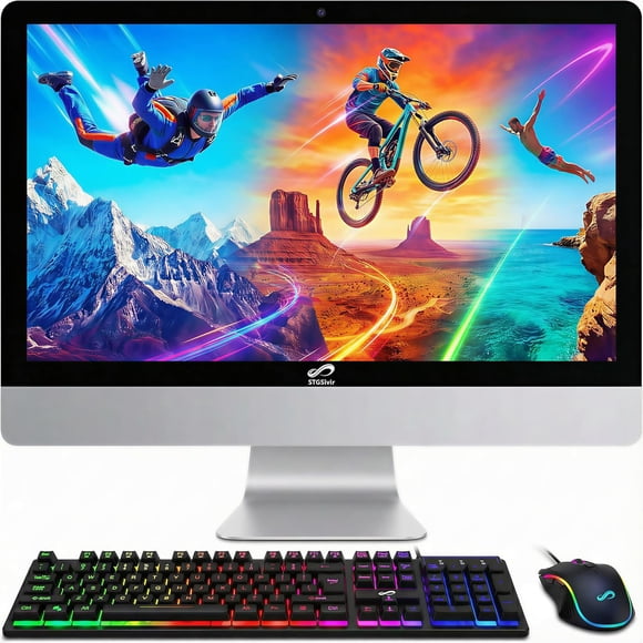 STGSivir All in One Desktop Computer, 22" FHD Display, Core i7 up to 3.9GHz, 16GB RAM, 512GB SSD, WiFi 5, BT 5.0, RGB Keyboard & Mouse, Webcam, Windows 11 Home