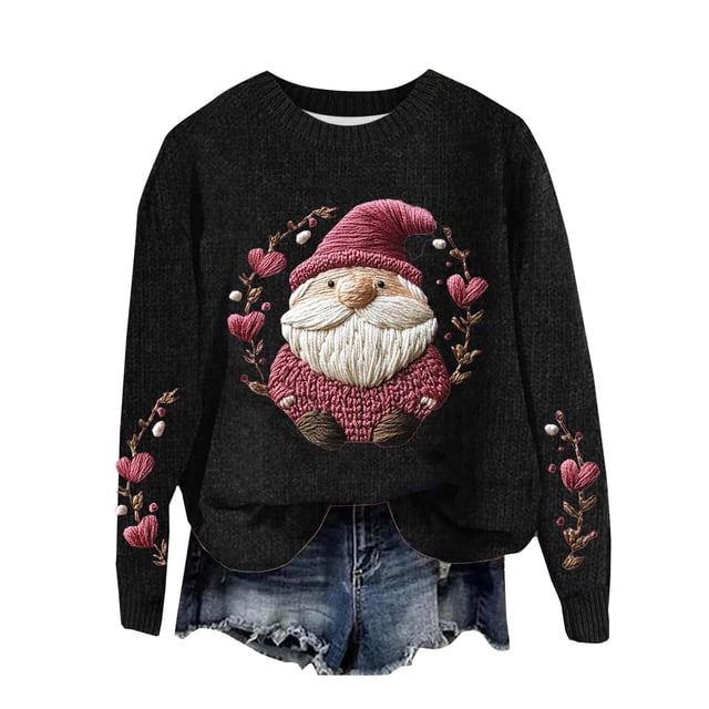Zhanying Chandail d'Automne pour Femmes à Col Rond, Tenue de Fête, Chandail pour Femmes, Chandail de Noël Doux Doublé en Molleton pour Femmes