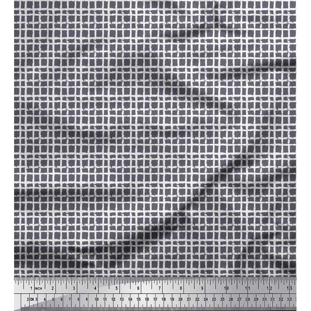Soimoi Japan Crepe Satin Fabric Check Block Print Sewing Fabric Yard 42 Inch Wide