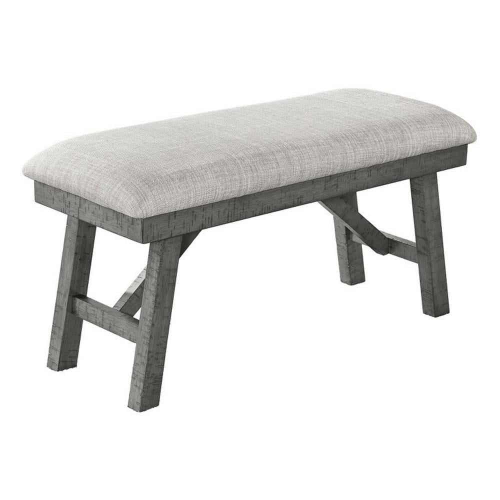 Rustic Gray Wood Linen Upholstered Dining Bench Seats up to 2