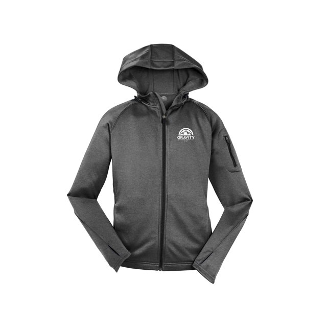 Gravity Outdoor Co. Veste à Capuche en Polaire pour Femmes - Logo Blanc - Graphite - TP