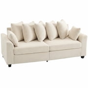 HOMCOM Corduroy Couch with 8 Removable Pillows, 3 Seater Sofa, Beige