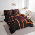 thumbnail image 3 of Geometric Square Bed in a Bag 7pcs Black and Red Orange Bedding Set, Modern Abstract Full Size Comforter Set Contemporary Rectangle Bedding Comforter Sets, Mid Century Lines Bed Set for Boys Girls, 3 of 6