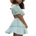 thumbnail image 3 of Robe Boho Femme Été Mini Robe Unie avec Épaules Dénudées Haut 2 Pcs Vêtements, 3 of 4