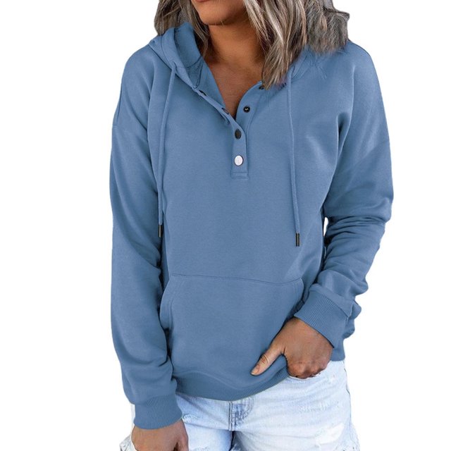 MesaSe Sweat à Capuche pour Femmes Manches Longues 1/4 Bouton Pull Violet