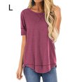 thumbnail image 1 of T-shirt pour Femmes, Haut Uni à Coutures, Blouse Asymétrique, Blouse Ourlet pour Femmes, Rouge, G, 1 of 7