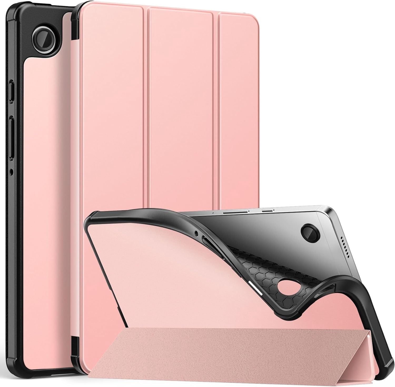 HCTian Case Fits Samsung Galaxy Tab A9 8.7-Inch 2023 (SM-X110/X115/X117), Ultra-Thin Trifold Smart Tablet Stand Cover TPU Shell Case Fits Samsung Galaxy Tab A9 8.7" 2023 Tablet, Rose Gold