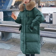 EGNMCR Womens Long Puffer Coat, Long Sleeve Padded Winter Down Coats, Hooded Parka Jacket Women's Fall And Winter Long Sleeved Warm Cotton Jacket Bread Women Coat