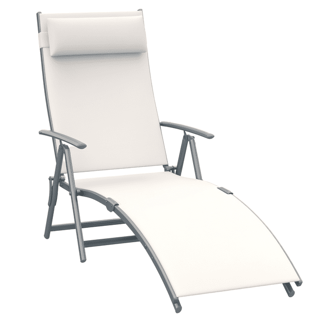 CoSoTower Chaise Longue Inclinable Pliante Robuste et Réglable pour l'Extérieur, Chaise Longue de Patio, Jardin, Plage, à Gravité avec Oreiller, 7 Positions de Dossier Réglables, Crème