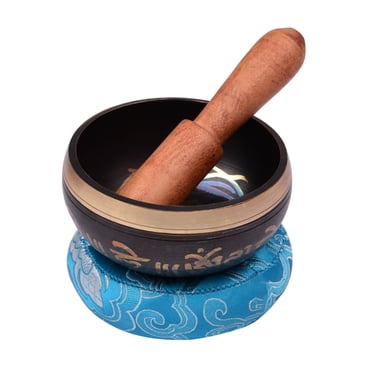 Muslady Tibetan Singing Bowl Set with 8.5cm/3.3inch Handmade Metal Singing Bowl with Soft Cushion (Colors Shipped Randomly) and Wooden Knocker for Meditation Sound Chakra Healing Yoga Relaxation