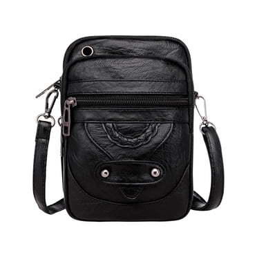 TopLLC Small Crossbody Bag for Women/Men, PU Leather Retro Shoulder Bag with Headphone Hole, Double-Layer Messenger Satchel Bag with Adjustable Strap, Lightweight Casual Shoulder Purse for Travel