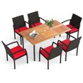 thumbnail image 1 of Patiojoy 7-Piece Patio Dining Set 63�� Rectangle Table w/ PE Rattan Chairs Acacia Wood Tabletop & Removable Cushions Red, 1 of 7
