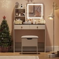 thumbnail image 1 of Cherish Makeup Vanity Table Set – Dressing Desk with 3-Color LED Mirror, Charging Station, 2 Drawers, 4 Shelves & Storage Stool for Bedroom, 1 of 9
