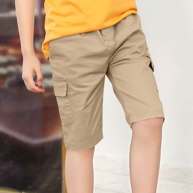 QIPOPIQ Boys Cargo Shorts Elastic Waist Multi Pocket Contrast Summer Shorts Clearance