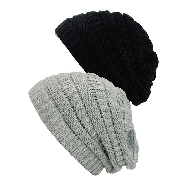 Tuque Tricotée pour Femmes (Lot de 2), Noir/gris Naturel