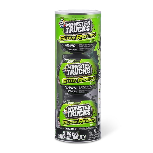 5 SURPRISE Monster Trucks Glow Riders Series 2 Mystery Collectible Capsule (3 Pack)