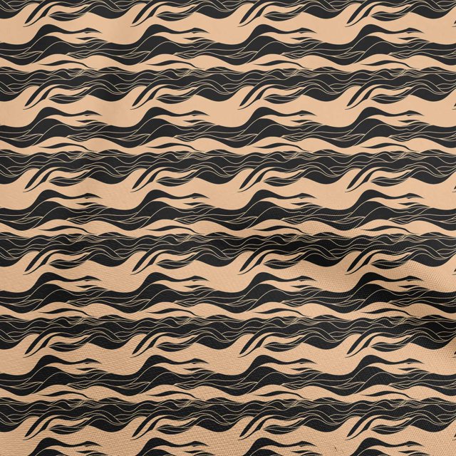 oneOone Cotton Poplin Beige Fabric Asian Wave Craft Projects Decor Fabric Printed By The Yard 56 Inch Wide