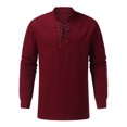 thumbnail image 1 of Chemises Hommes Mode Rétro Couleur Unie Col en Dentelle Chemise Décontractée Ample, 1 of 4