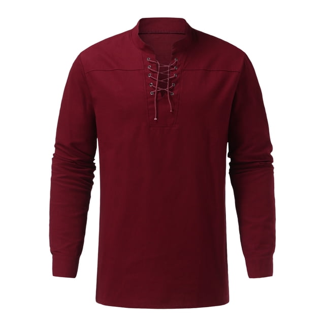 Chemises Hommes Mode Rétro Couleur Unie Col en Dentelle Chemise Décontractée Ample