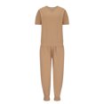 thumbnail image 4 of Mikilon Ensemble Stylé pour Femmes 2 Pcs Mode Col Rond Couleur Unie T-Shirt à Manches Courtes + Pantalon Ample à Poches Ensemble Kaki TP, 4 of 6