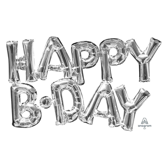 Anagram Fête Internationale Eh! Argent « Happy Birthday » Banner avec Lettres de Ballons en Feuille d'Argent Épelant « Happy B-DAY » en Deux Rangées, Gonflé Sans Hélium en Utilisant la Paille Incluse, Convient aux Décorations de Fête d'Anniversaire et aux Accessoires de Photomaton.