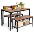 thumbnail image 2 of Patiojoy 4PCS Dining Table Set Kitchen Table with Bench and Chairs Industrial Gathering Bench Dining Set Brown, 2 of 7