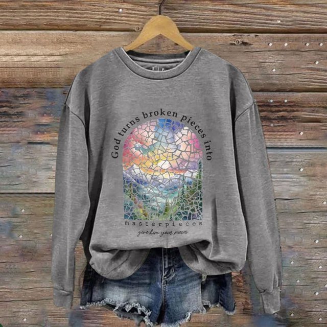 IMENGL Chandail à message de Dieu Fendu dans le Nuage, Gris 2TG, Taille M-2TG