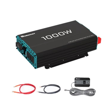 Renogy 1000W 12V Pure Sine Wave Battery Inverter w/ Cables & Remote, Black